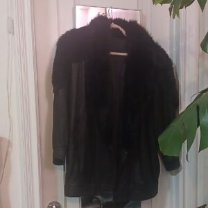 VINTAGE J PERCY for MARVIN RICHARDS Black Leopard Fur-Trimmed Coat Sz.S